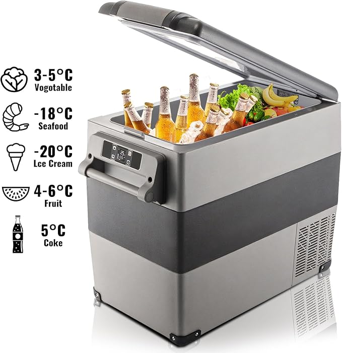 VEVOR CF55 12 Volt 58 Qt Refrigerator, Dual Zone Portable Compressor 12/24V DC and 110-240V AC