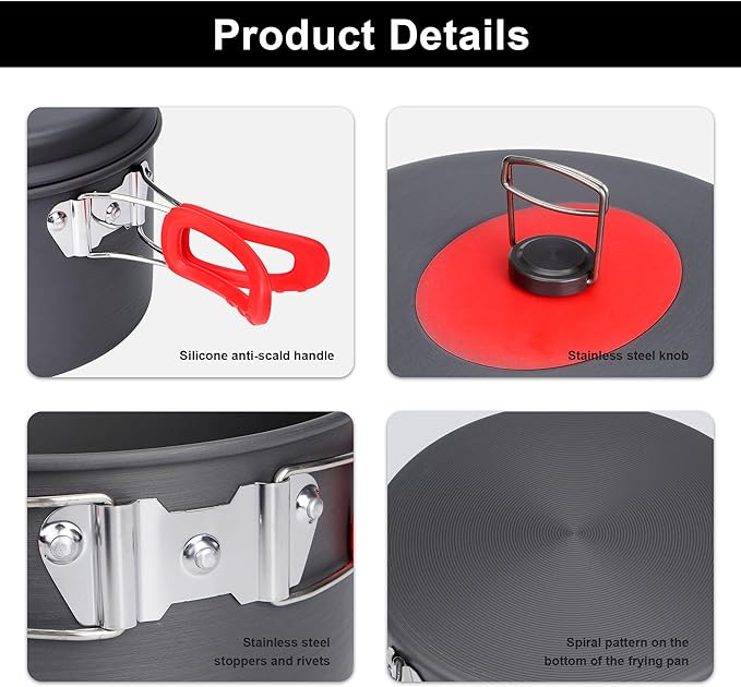 Alocs Camping Cookware Set Camping Gear, Compact Camping Pots and Pans Set, Durable Hard Alumina