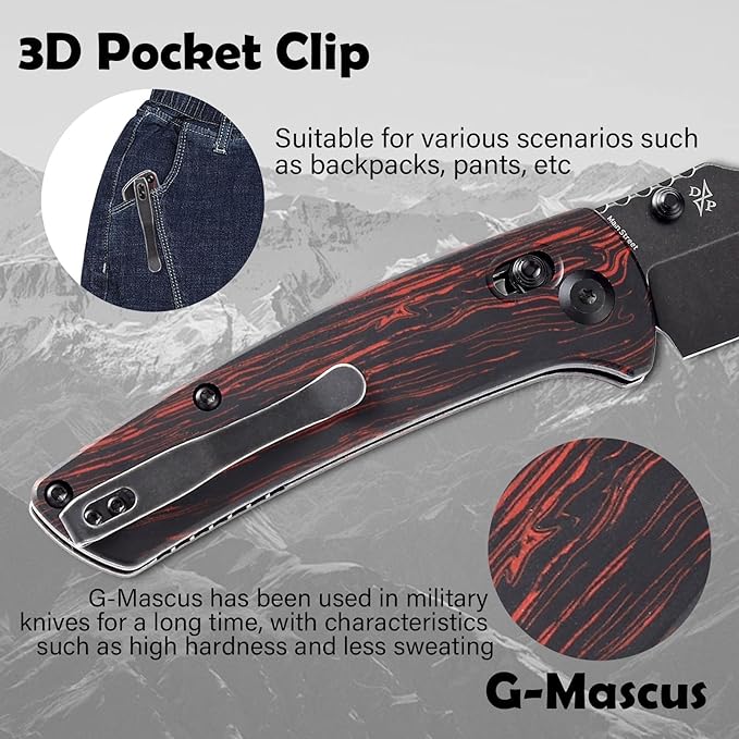 KANSEPT Main Street Pocket Folding Knife, 3.36''Black 154CM Sharp Blade,Black and Red G-Mascus