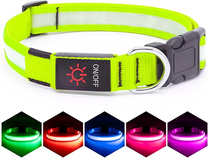 Vizpet LED Dog Collar, Light Up Dog Collar Adjustable USB Rechargeable Super Bright Safety Light