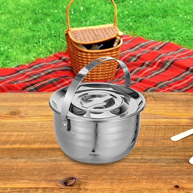 LIFKOME Stainless Steel Camping Pot with Lid Lifter Handle Camp Cookware Pot Portable Hanging