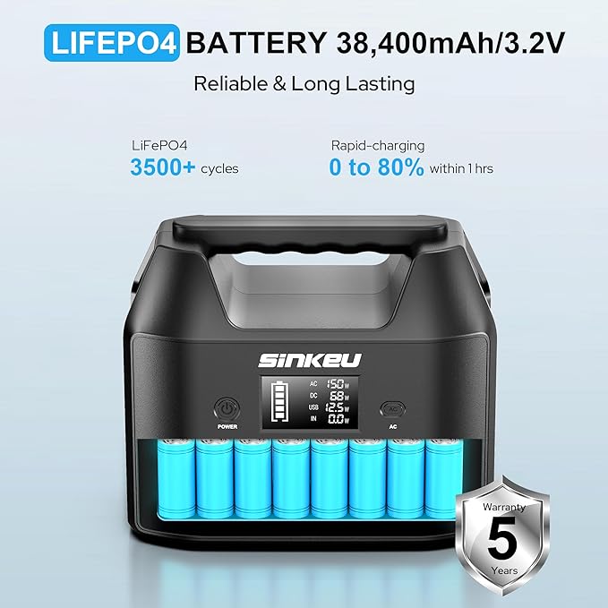 SinKeu Portable Power Station 122.8Wh, LiFePO4 Battery Solar Generator for Home Use, 150W Power
