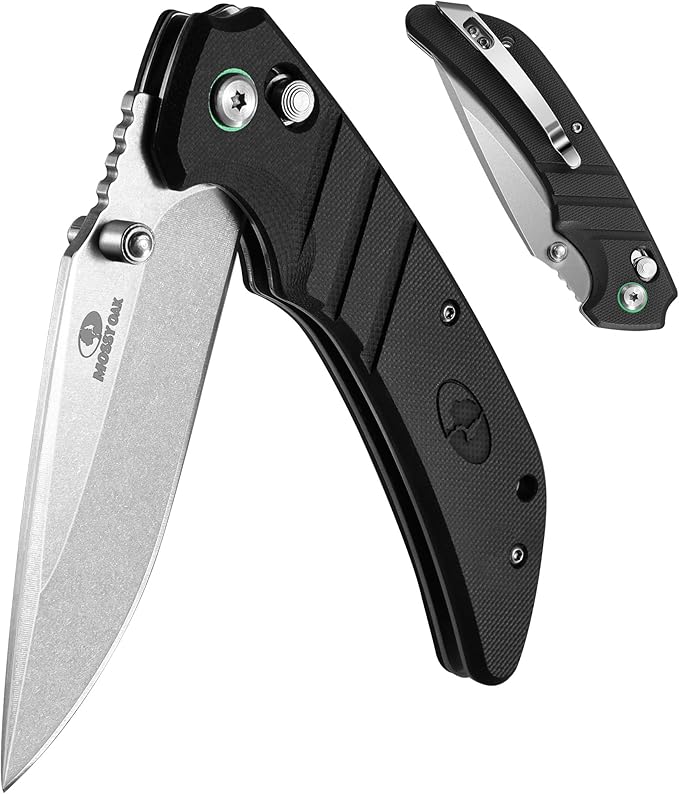 Mossy Oak Folding Pocket Knife, 4" Stonewash Stainless Steel Blade EDC Knife, G10 Handle with Axis