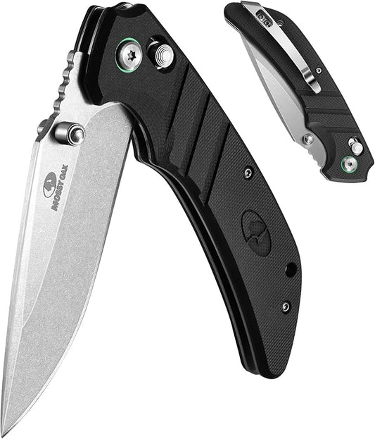 Mossy Oak Folding Pocket Knife, 4" Stonewash Stainless Steel Blade EDC Knife, G10 Handle with Axis