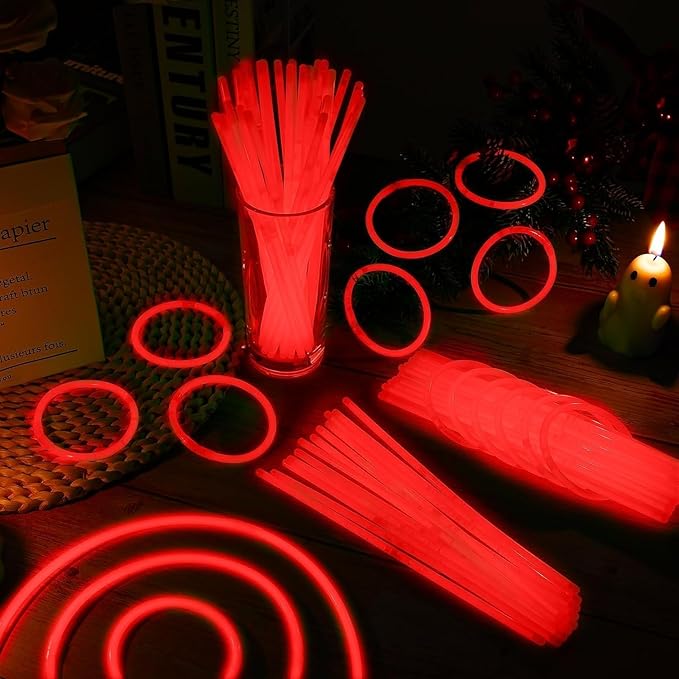 40 Pack 8??Red Glow Sticks Bracelet Necklaces Bulk with 40 Connectors Neon Glow In The Dark Party