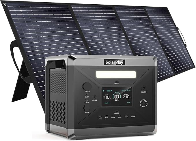 SolarPlay 2400W Portable Power Station, 2160Wh Solar Generator with 200W Solar Panel, BMS Emergency