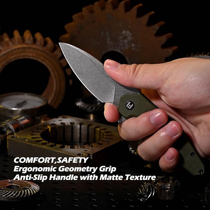 Hightron Mini Ventura EDC Pocket Knife, 2.85" Stonewashed D2 Steel Blade G10 Handle with Pocket
