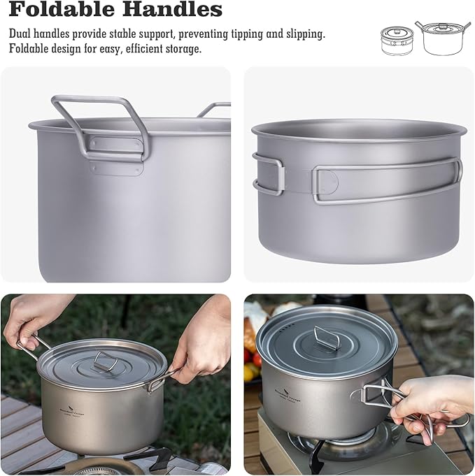 Boundless Voyage Titanium Pot Portable Camping Cookware Lightweight Cooking Pot Set for Outdoor