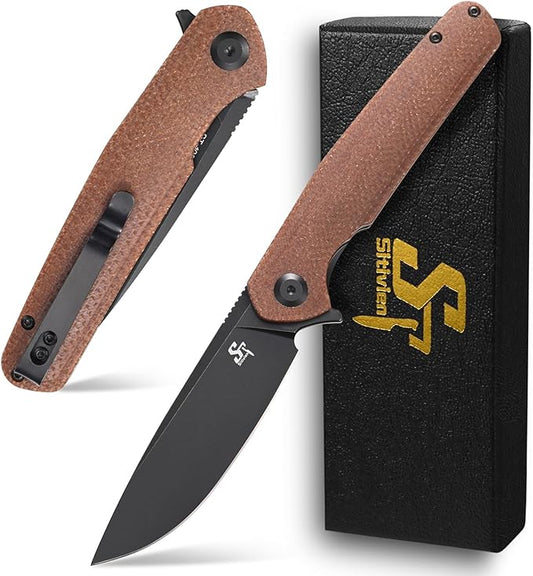 Sitivien ST102 Folding Knife, D2 Steel Blade+Micarta Handle EDC Tool Knife for Outdoor, Camping