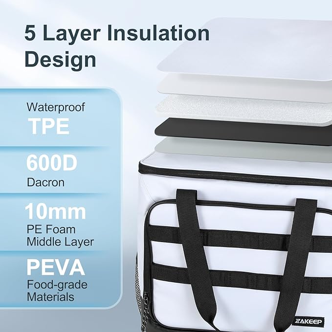 Soft Cooler Bag, 30 Cans Collapsible Cooler with Adjustable Shoulder Straps, White Ice Chest for