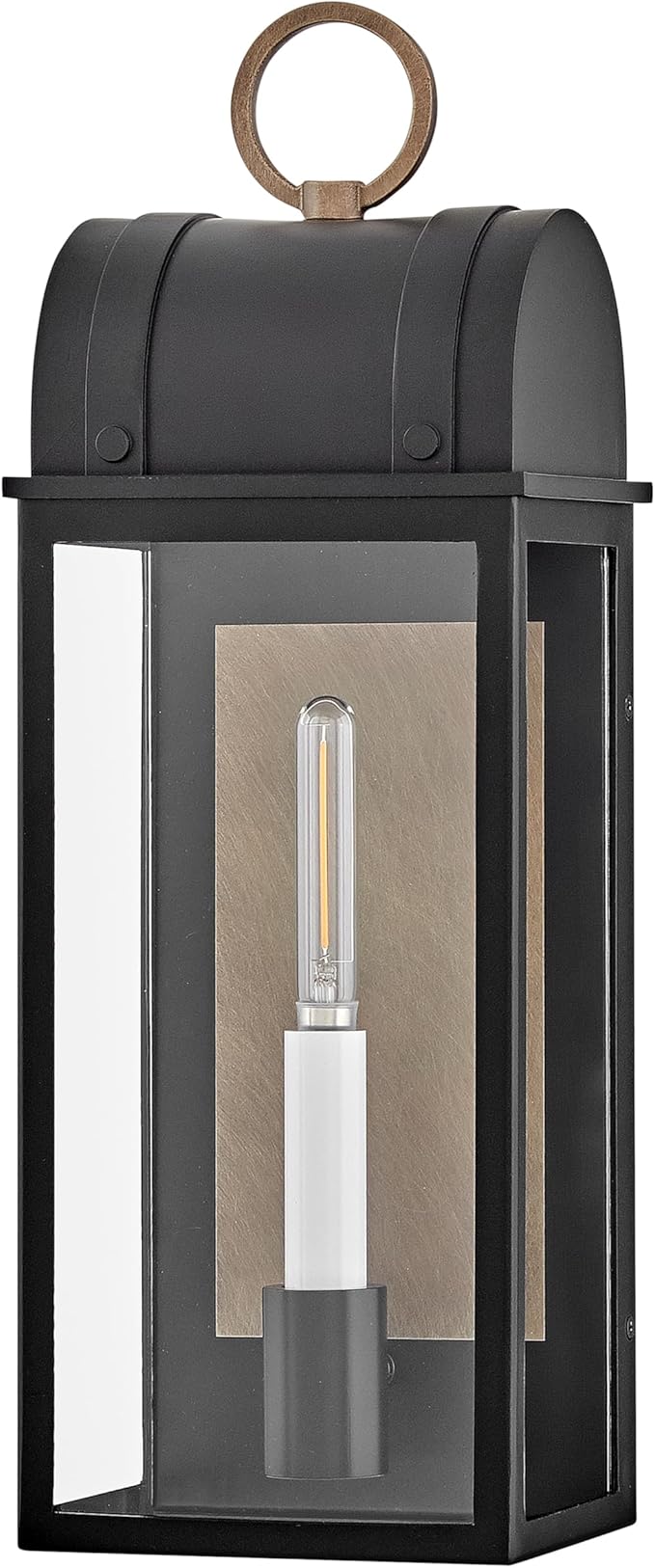 Hinkley Campbell Medium Wall Mount Outdoor Lantern - Clear Glass, Aluminum - Black Finish and