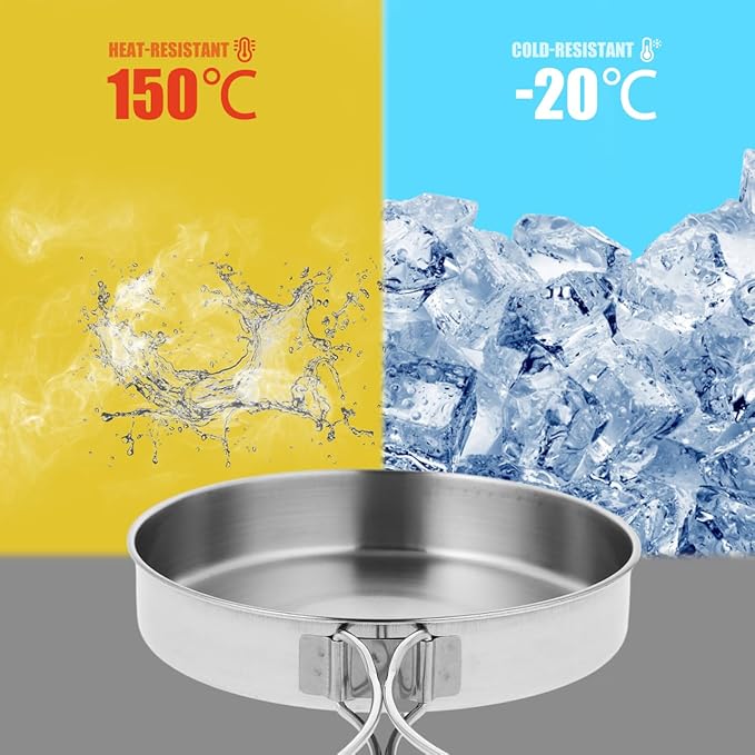 Stainless Steel Camping Frying Pan, 5.82x5.82x1.18inch Portable Outdoor Cooking Pot with Handle