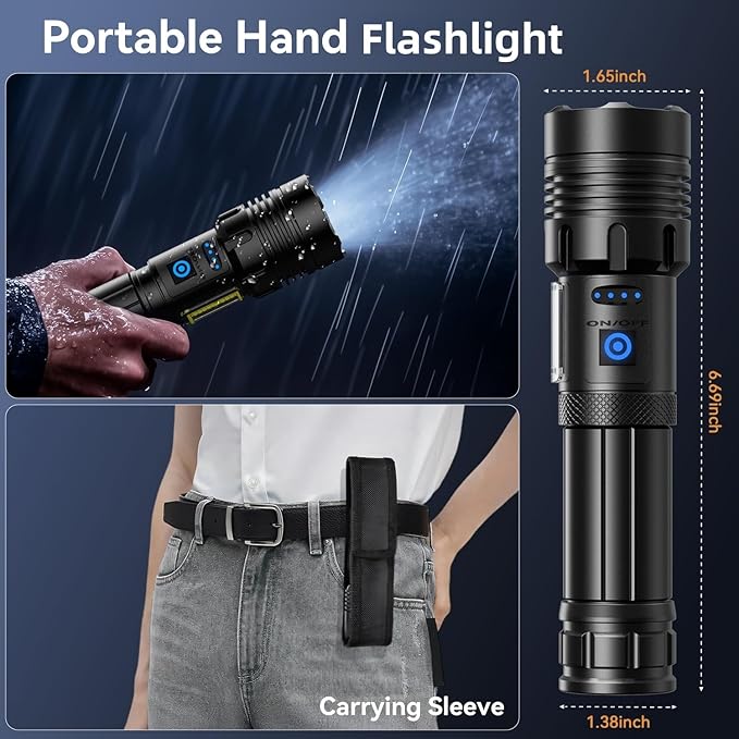 Flashlight Rechargeable 2000 High Lumens IPX6 Waterproof Super Bright Flashlight with 7 Modes & COB