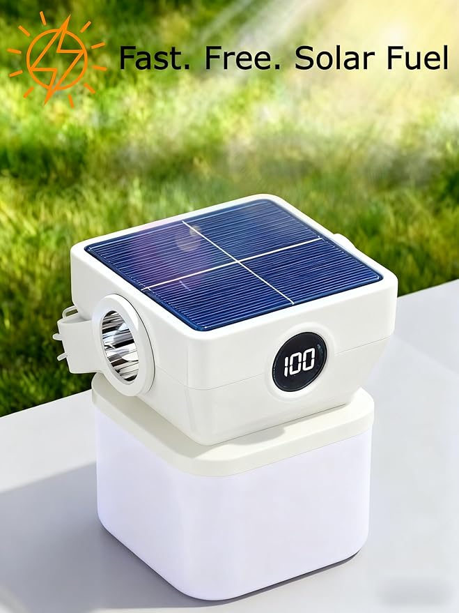 V.C Formark Camping Lantern Solar Powered Portable with Battery% Display, 1000LM Bright