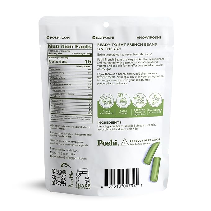 POSHI Marinated French Green Bean Snack Pack | Original Flavor | Keto, Vegan, Paleo, Non GMO, Low