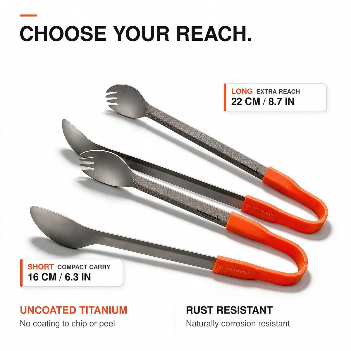 DAWN DEER 3-in-1 Titanium Camping Spoon and Spork Set, 6.3-Inch