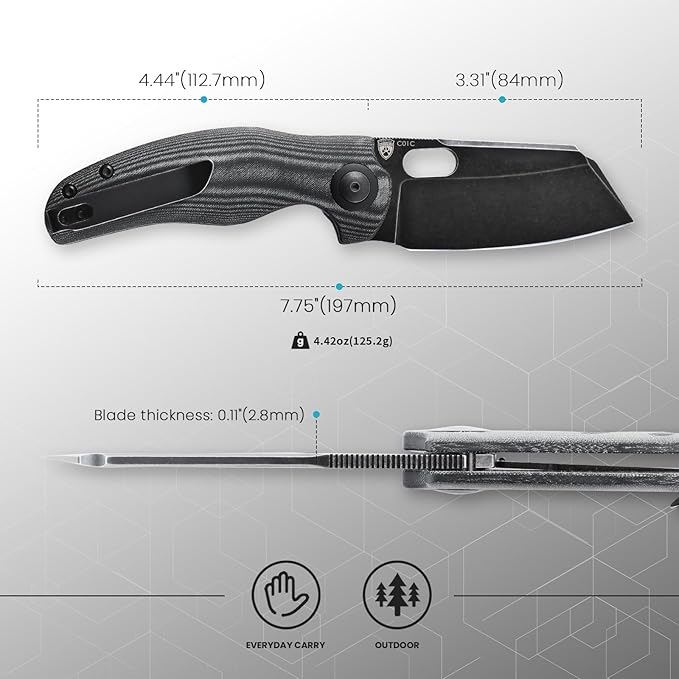 Kizer C01C Sheepdog Pocket Knife, 3.31" 154CM Blade EDC Camping Folding Knife with Black Micarta
