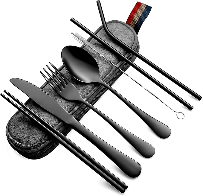 DEVICO Portable Utensils, Travel Camping Cutlery Set, 8-Piece including Knife Fork Spoon Chopsticks