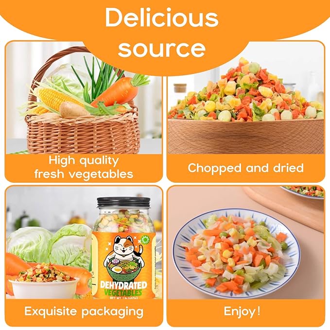 16OZ Dehydrated Freeze Dried Vegetables - 100% Natural Large Packaging Ramen Toppings, 6 Mixed