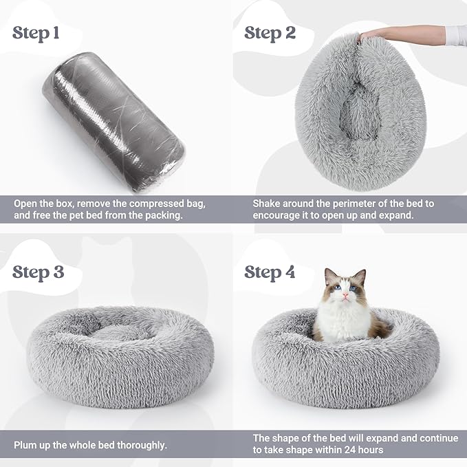 rabbitgoo Cat Beds for Indoor, 20 inches Machine Washable, Fluffy Round Pet Bed Non-Slip, Calming