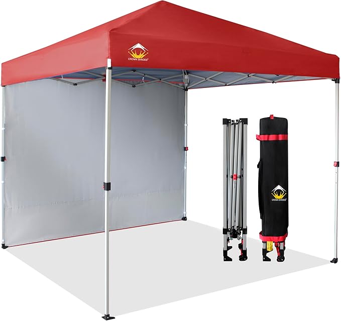 CROWN SHADES 8x8 Pop Up Canopy with 1 Side Wall - Beach Tent with One Push Setup - Outdoor Sun