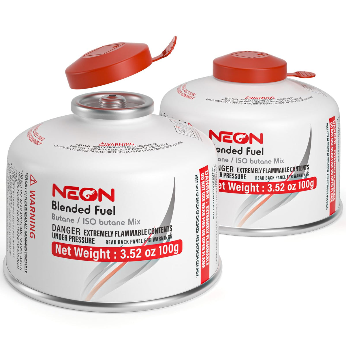 NEON Isobutane Fuel Canister, Portable Camping Gas 100g, Efficient and High Output Butane for Camp