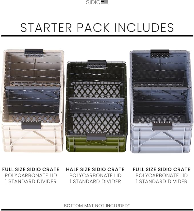 SIDIO CRATE Starter Pack - Two Full Size and One Half Size SidioCrate, Stackable Outdoor Organizer