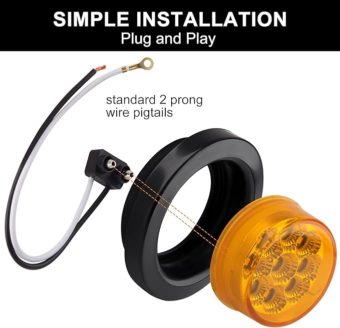 10Pcs 2 Inch Round LED Marker Lights Amber 9 LEDs w/Reflectors, 2 Inch Round Led Side Marker