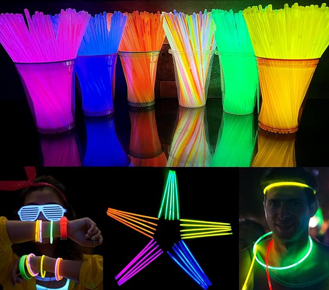 GiftExpress Glow Sticks 150Pk - 8" Assorted Neon Color Glow In The Dark Glowsticks - Bulk Light Up