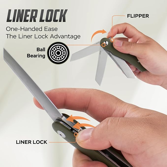 Folding Pocket Knife, 2.79??14C28N Steel Blade Micarta Handle Flipper Liner Lock Small Praxis EDC