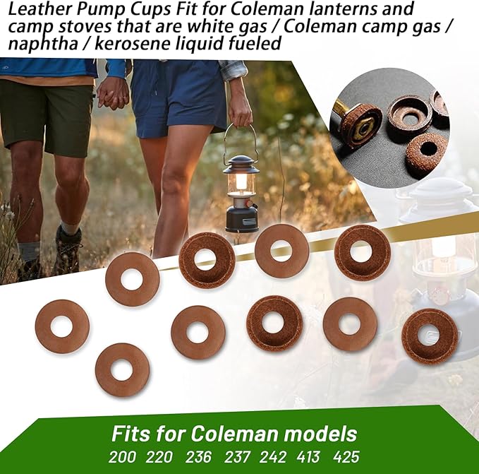 10Pcs Leather Pump Cups Compatible with Coleman lanterns and stoves (Fits for models 220 200 242