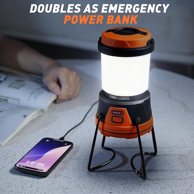 Rechargeable LED Camping Lantern - Power Outages, Hurricanes, Emergency, Hiking, Outdoor - Bright