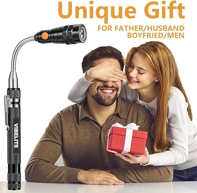 VIBELITE Gifts for Dad, Magnetic Pickup Tool with LED, Telescoping Magnet Flashlight, Birthday