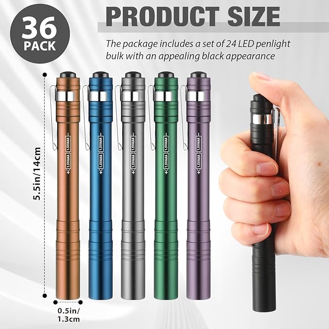 36 Pack Mini Pen Flashlights Bulk LED Pen Lights Aluminum Pocket Flashlights with Clips Small