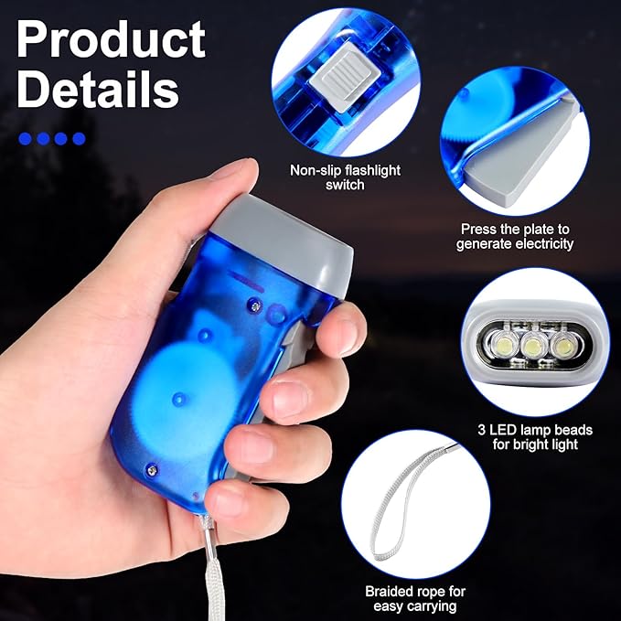 Mudder 24 Pieces Hand Crank Flashlight with LED Self Powered Charging Torch Dynamo for Camping