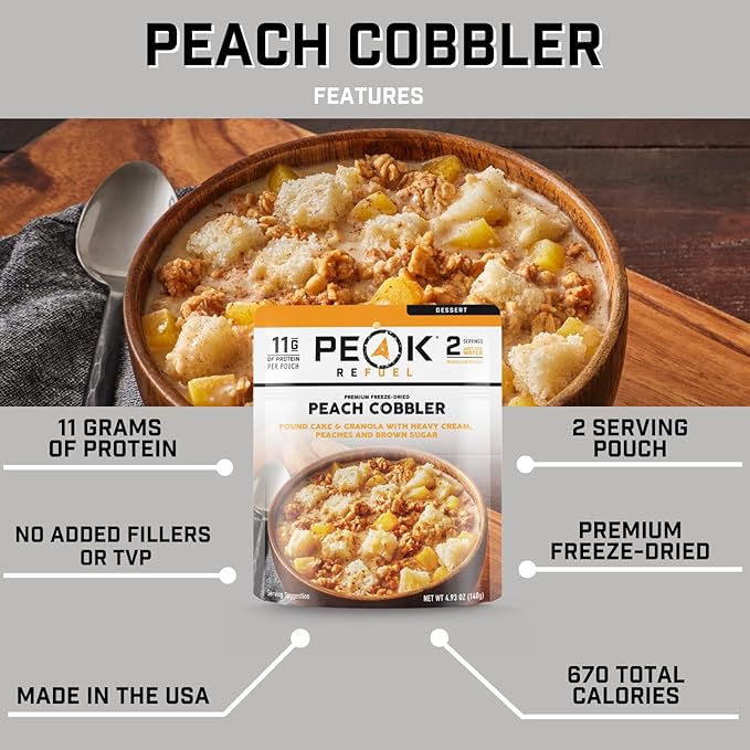 Peak Refuel Cobbler | Protein | Calories | 100% Real Ingredients | Premium Freeze Dried Backpacking