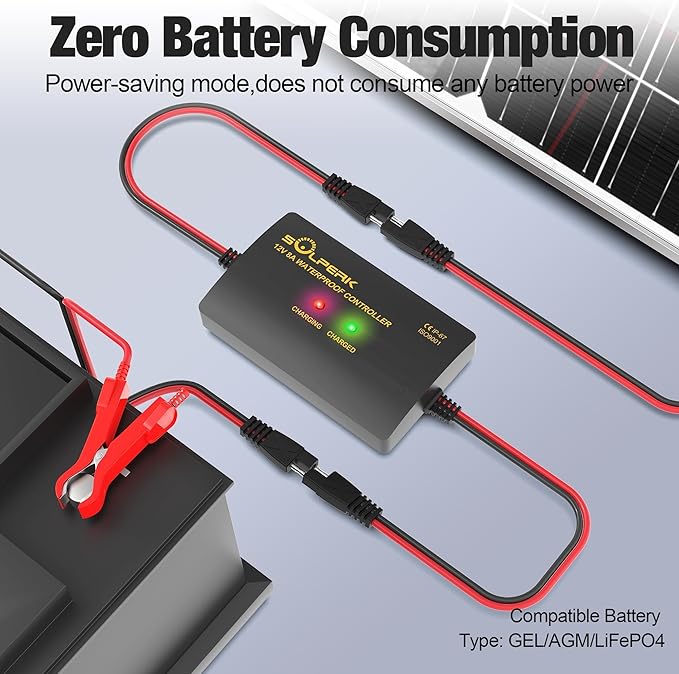 SOLPERK 25W 12V Solar Battery Charger, Waterpoof Solar Panel Kit with Energy Saving Controller for