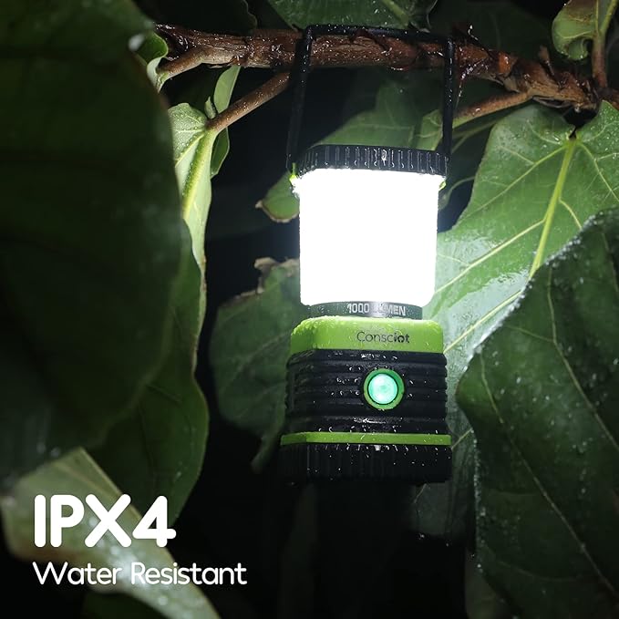LED Camping Lantern, Consciot Battery Powered LED Lantern Flashlight, 1000LM, 4 Light Modes, IPX4