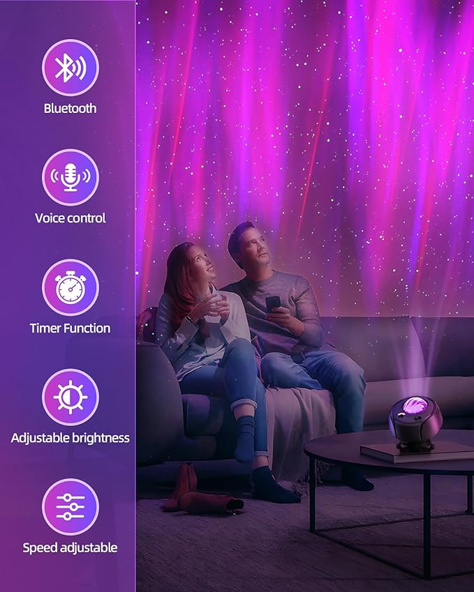 Largest Coverage Area Northern Lights,Galaxy Projector 15 Combinations,60 Light Effects Star
