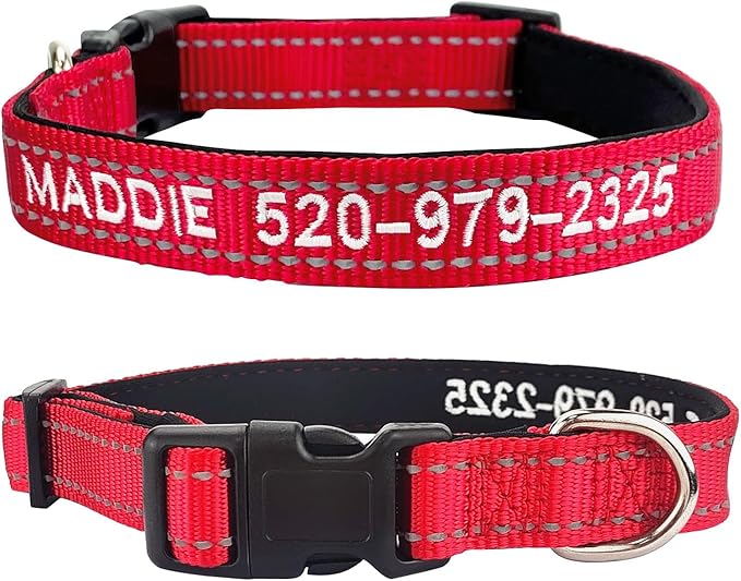 Custom Reflective Dog Collars with Embroidered Name and Phone Number, Soft Neoprene Padded