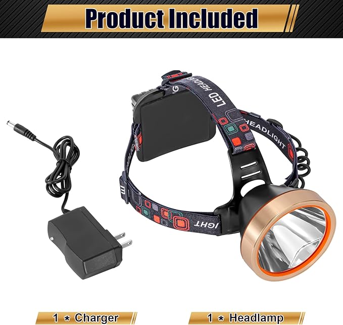LED Rechargeable Headlamp, Super Bright Waterproof Headlight Spotlight, Hard Hat Flashlight for