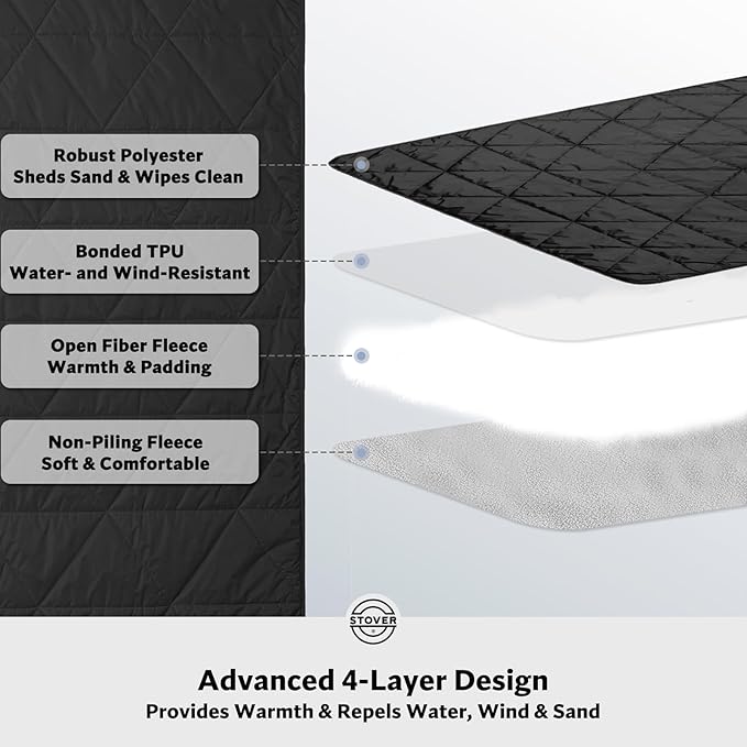 STOVER Waterproof Stadium Blanket – Portable Outdoor Camping Blanket for Travel, Picnics, or Sports