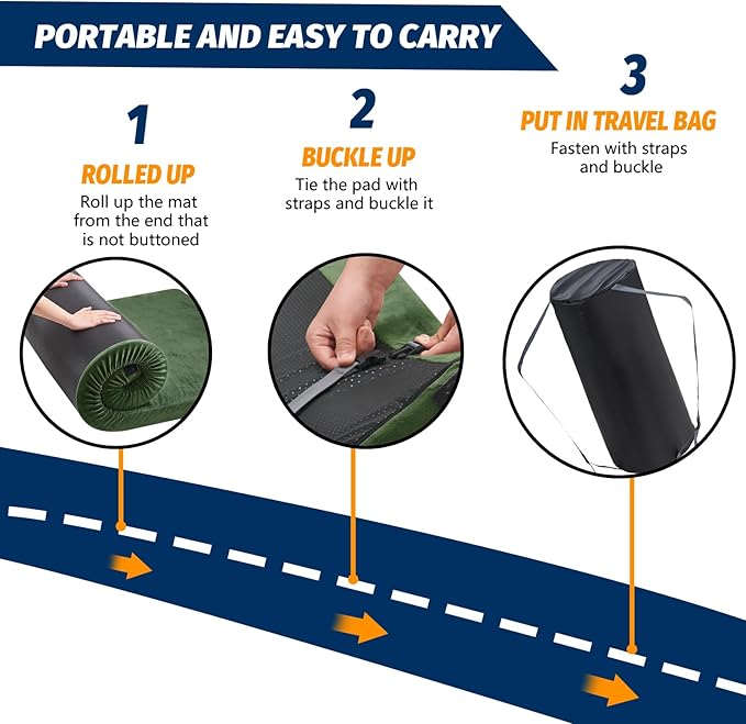 CYMULA CertiPUR-US Memory Foam Camping Mattress Pad, Portable Foam Sleeping Pad for Camping, Roll