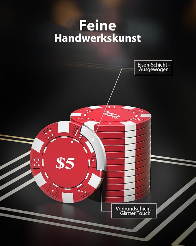 Poker Chips 1000 Chips Set with Denominations, 11.5g Weighted Numbered Casino Chips Set, 2 Decks