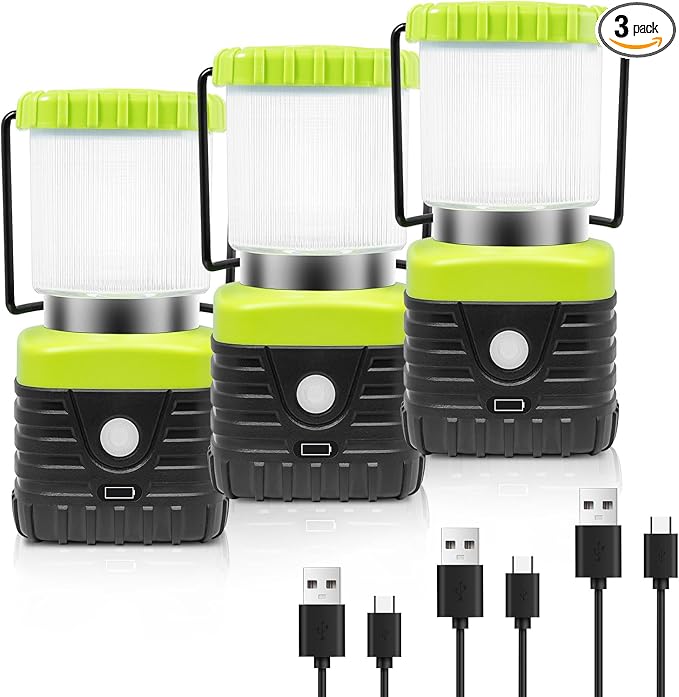 3PCS 6500K White Light LED Camping Lantern Rechargeable 1000LM, 4500mAh Power Bank, Flashlight for