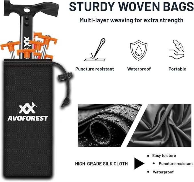 20 Pcs Tent Stakes with Camping Hammers,Avoforest 7.1 Inch Non-Rust Metal Tent Pegs + Portable Tent