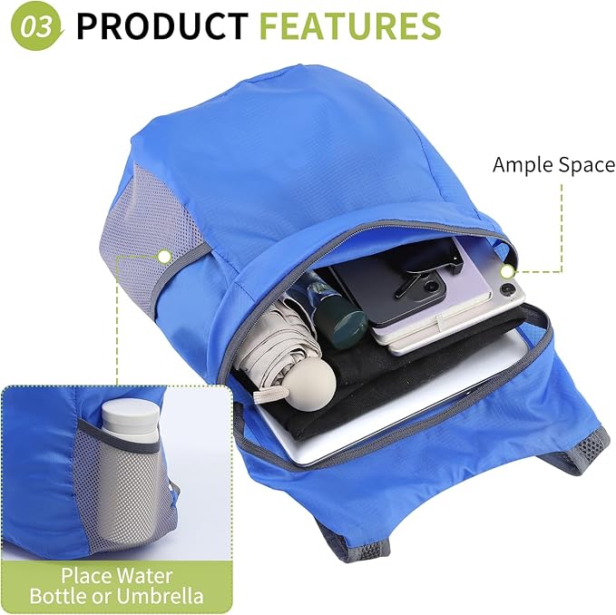 20L Ultra Hiking-Daypack Lightweight Foldable Travel Packable Backpack for Camping Cycling