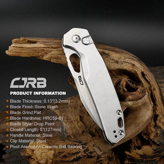 CJRB Frack Folding Pocket Knife, 3.9" AR-RPM9 Steel Blade PVD Coating Steel Handle EDC Knife
