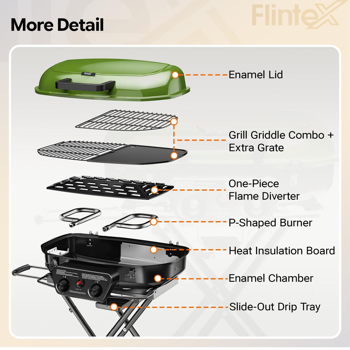 Flintex Portable Propane Gas Grill, 2-Burner Foldable Grill, 340 sq.in.
