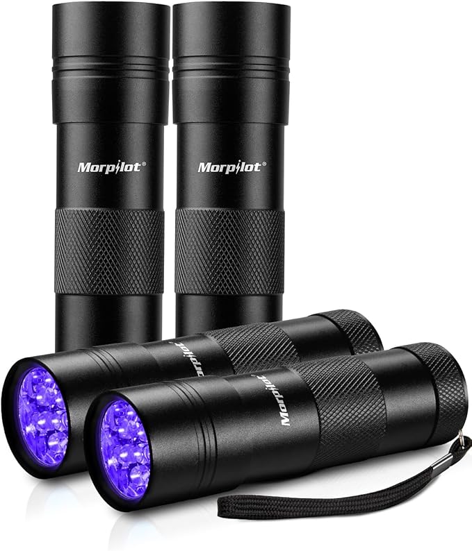 morpilot Black Light, 4 PCS 12 LEDs 395nm UV Blacklight Flashlights Detector for Pets Urine and